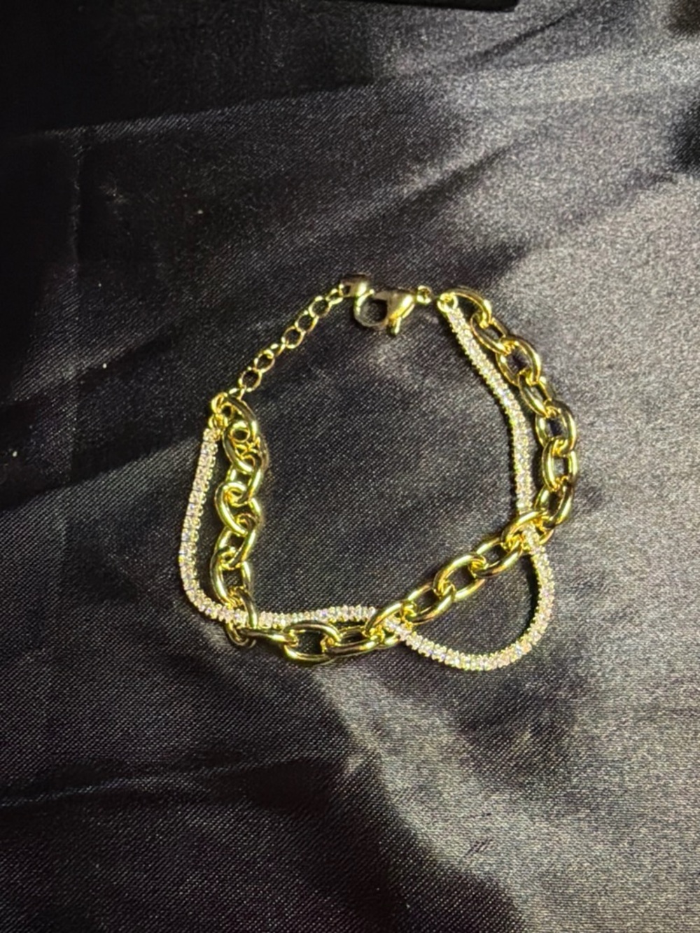 Gold Chain Bracelet with Crystal Pavé Strand - Women Jewelry